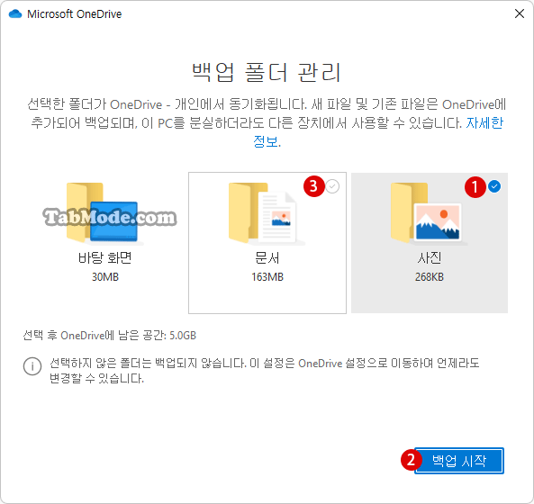 Windows 11에서 동기화할 OneDrive 폴더를 백업 설정하기