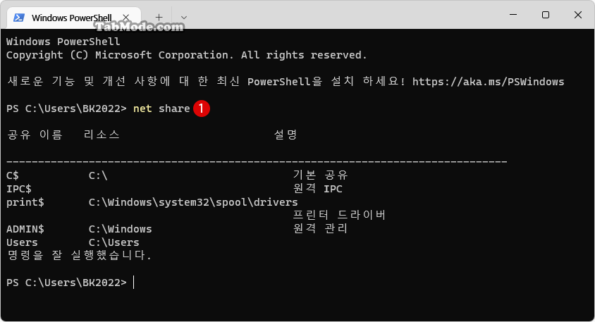 Windows 11 netshare 명령어를 사용하여 모든 공유 폴더(숨겨진 공유 포함) 표시하기