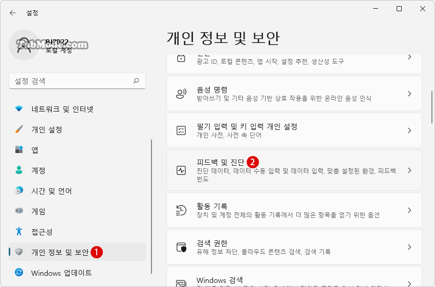 Windows 11 사용자 지정 맞춤형 환경을 비활성화하기